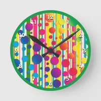 [Beatnik Bubbles] Retro Polka Dot Striped Green Round Clock