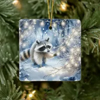 Racoon Magical Enchanted Christmas Forest  Ceramic Ornament