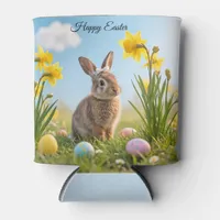 Cute Easter Bunny and Daffodil  Can Cooler