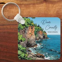 Door County, Wisconsin Illustration Lake Michigan Keychain