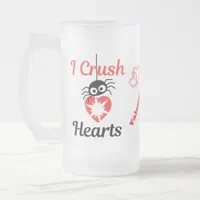 Valentine's I Crush Hearts cute spider | Frosted Glass Beer Mug