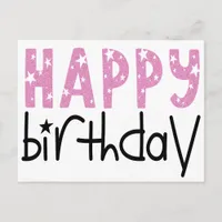 Modern Big Typography Pink Glitter Happy Birthday Postcard