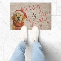 Golden Retriever Merry and Bright Christmas Fiber Doormat