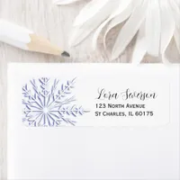 Blue Snowflake on White Label
