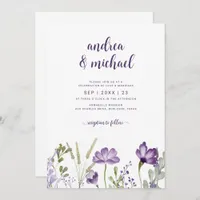 Boho Purple Wildflowers Grass Wedding Invitations