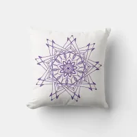 Royal Purple and White Sharp Mandala Throw Pillow