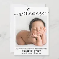 Welcome Gender Neutral Photo Stats Birth Announcement