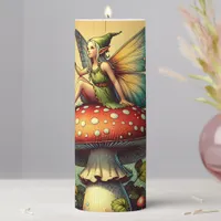 Vintage Fairy on a Retro Mushroom Fairytale Pillar Candle