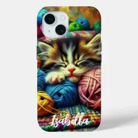 Cute Kitten Sleeping under a Blanket iPhone 15 Case