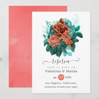 Spanish Coral and Turquoise Floral Wedding Save The Date