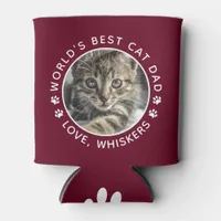 World's Best Cat Dad Paw Prints Custom Pet Photo Can Cooler