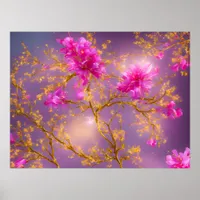 Fuchsia and Gold Florals Poster