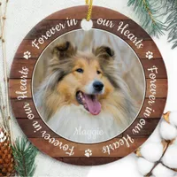Rustic Pet Memorial Paw Prints Dog Cat 2 Photo Ceramic Ornament