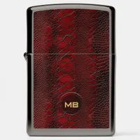 Red Snakeskin Leather Print Embossed Monogram Zippo Lighter