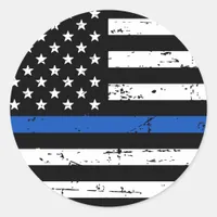 Thin Blue Line American Flag Police Classic Round Sticker