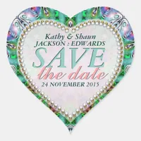 Green Mint & Pink Save the Date Heart Stickers