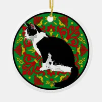 Tuxedo Cat Baroque Ceramic Ornament