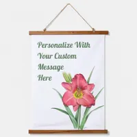 Red Daylily Flower Botanical Art Personalized Hanging Tapestry