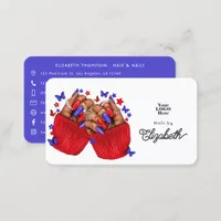 Bold Red and Blue African American Nail Salon Business Card