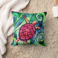 Tropical Sea Turtle Colorful  Throw Pillow