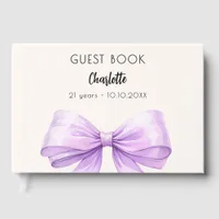 Lavender beige cream bow birthday guest book