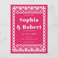 Mexican Fiesta Pink Papel Picado Save the Date Announcement Postcard