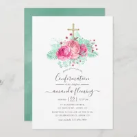 Pink and Mint Floral Confirmation Invitation