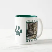 World's Best Cat Dad Photo Name Paw Prints Green Two-Tone Coffee Mug