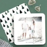 Corner Script Christmas Holiday Flat Photo Card