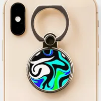 Blue, Teal, Lime Green and Black Swirls Phone Ring Stand