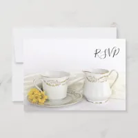 Tea Cup and Yellow Daisies Wedding RSVP Reply Card