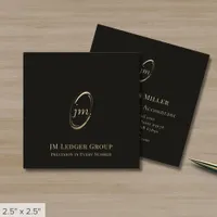 Black Gold Script Monogram Square Business Card