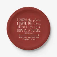 Modern Christian Bible Verse Rustic Red Graduation Paper Plates