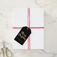 Elegant Merry Christmas script metallic gold black Gift Tags