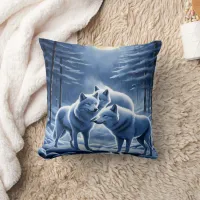 Enchanted Wolves Beneath the Full Moon Throw Pillow