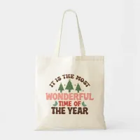 Wonderful Time Retro Groovy Christmas Holidays Tote Bag