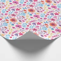 Abstract Doodle Art Flowers Pink Blue Orange Red Wrapping Paper