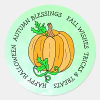 Halloween Pumpkin Lime Green Autumn Seasonal Classic Round Sticker