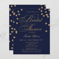 Budget Navy Gold Confetti Bridal Shower Invitation