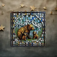 Mosaic Tile Bear Illustration Wildlife Art Paperweight