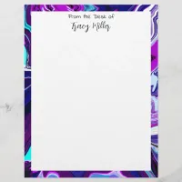 Personalized Fancy Fluid Art Purple and Blue  Letterhead