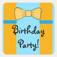 Blue and Orange Suspenders and Bowtie Birthday Square Sticker