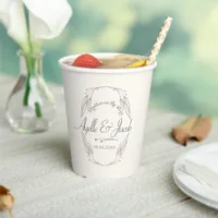 Elegant Ivory Personalized Botanical Paper Wedding Paper Cups