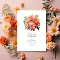 Peach and Coral Floral Wedding Invitation