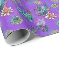*~* Purple Blue Green Succulent Pattern Wrapping Paper