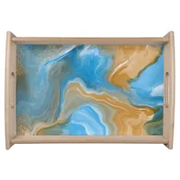 Blue and Tan Marble like Art / Beach Colors  Serving Tray