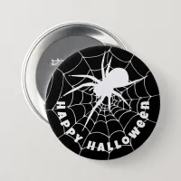 Happy Halloween Spider on Cobweb Button