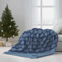 Blue Poinsettia Add Name Classic Whimsy Christmas Fleece Blanket