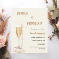 Pearls Prosecco bubbly gold birthday invitation