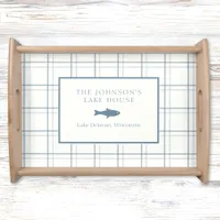 Classic Customizable Plaid Lake House Blue Fish Serving Tray